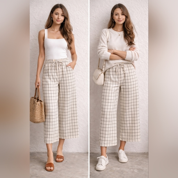 Anthropologie Pants - Anthropologie Plaid Linen Blend Cropped Pants Size US 4